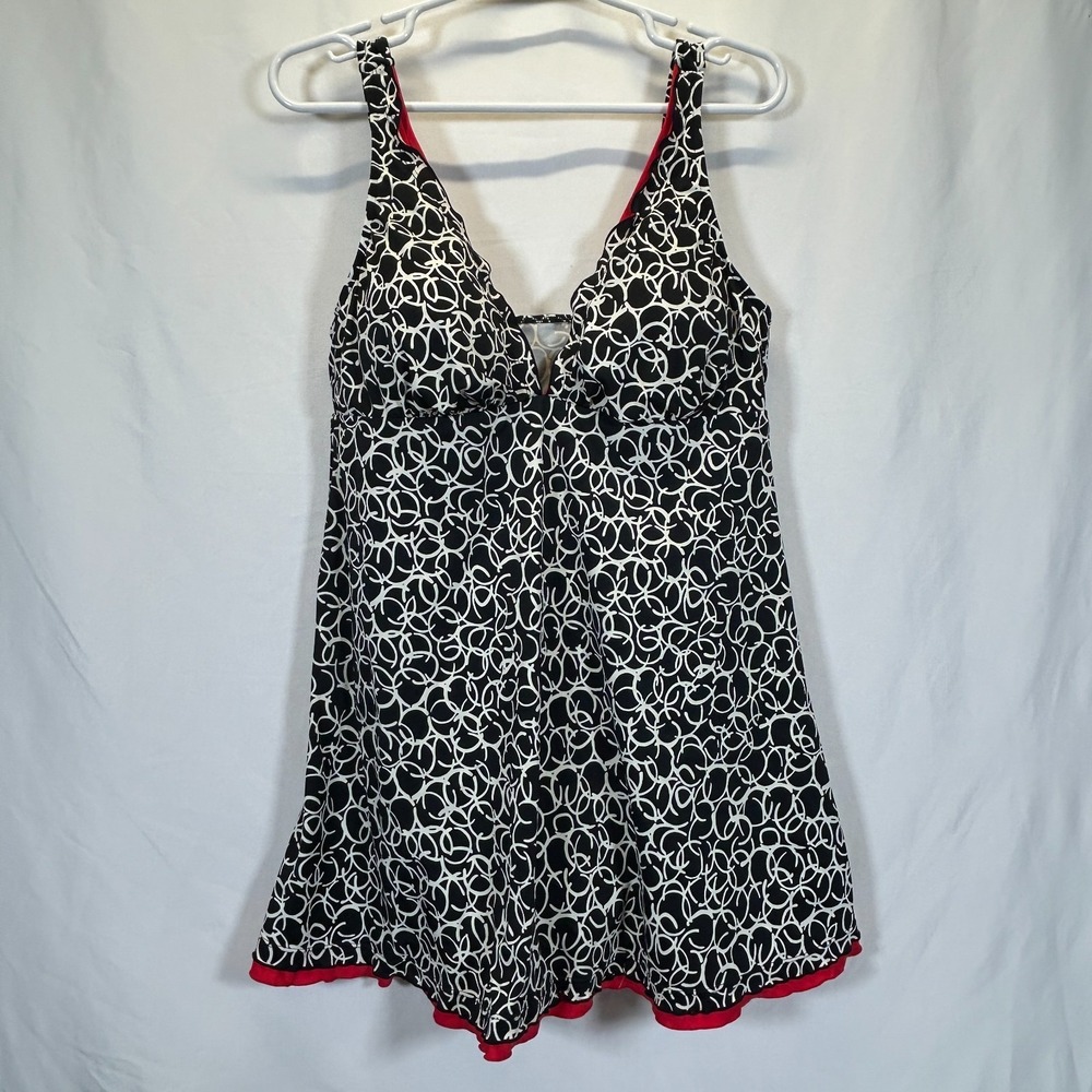 Swimsuit Swim Dress Plus Size 18W Slimmer Empire Skirt Black White Red Ruffle